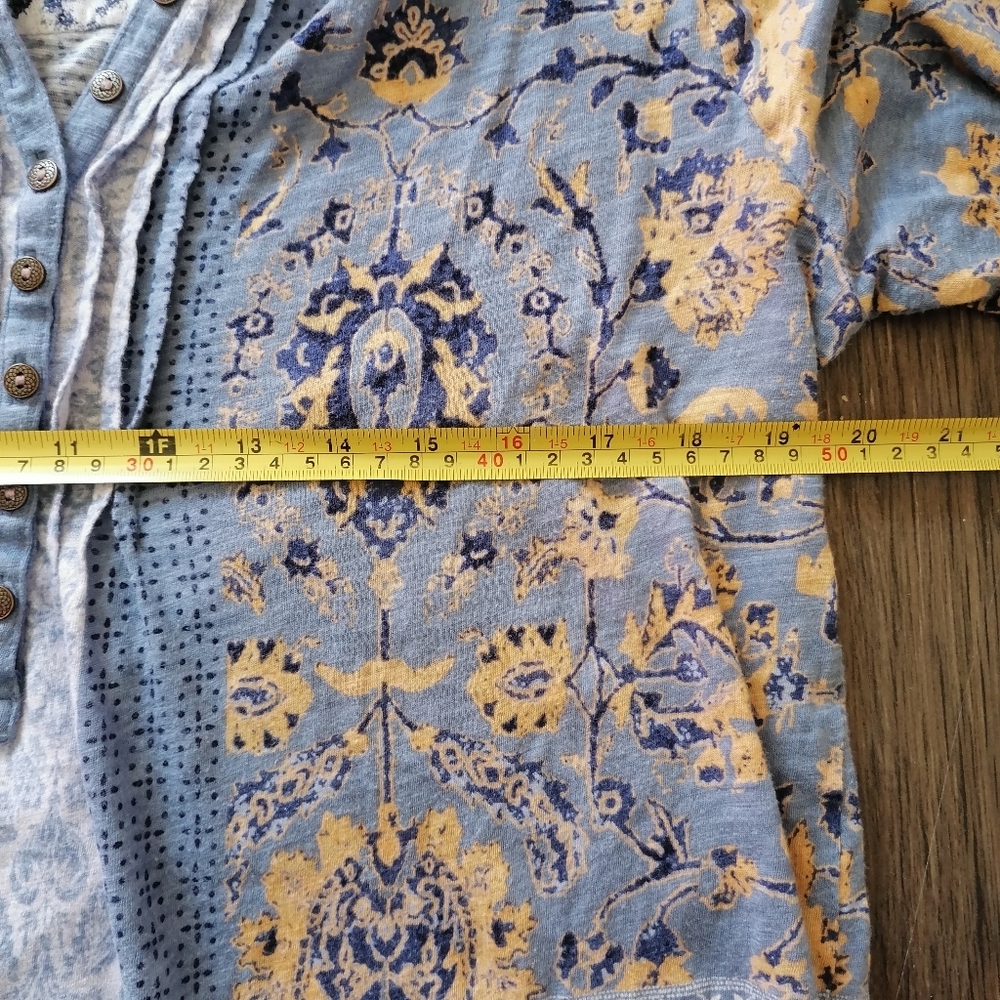 Lucky Brand Tunic Long Sleeve Boho Peasant Blouse Blue/Yellow Size L - Picture 7 of 14
